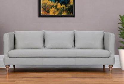 Modway Furniture 85" Gray Leather Sofa – Luxurious Comfort with Brown Legs, Tuxedo Arms & Durable Sinuous Springs Design - 546411-HOMEROOTS