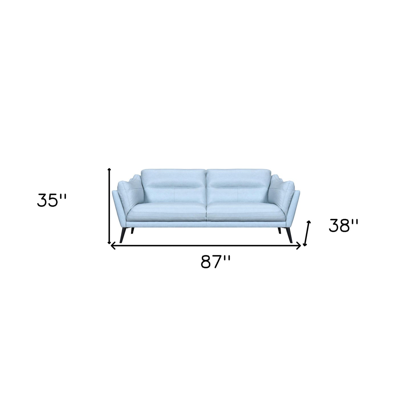Modway Furniture 87" Sky Blue Leather Sofa with Flared Arms & Sleek Black Legs - Luxurious Comfort & Style! - 546414-HOMEROOTS