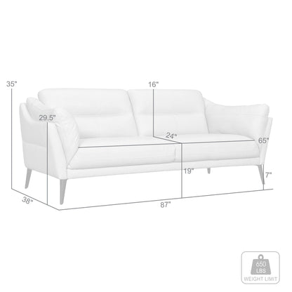 Modway Furniture 87" Sky Blue Leather Sofa with Flared Arms & Sleek Black Legs - Luxurious Comfort & Style! - 546414-HOMEROOTS