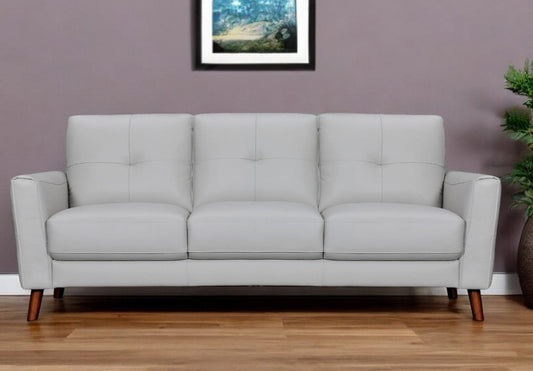 Modway Furniture 82" Luxurious Light Slate Gray Leather Sofa with Elegant Brown Legs – Stylish Comfort & Support - 546415-HOMEROOTS