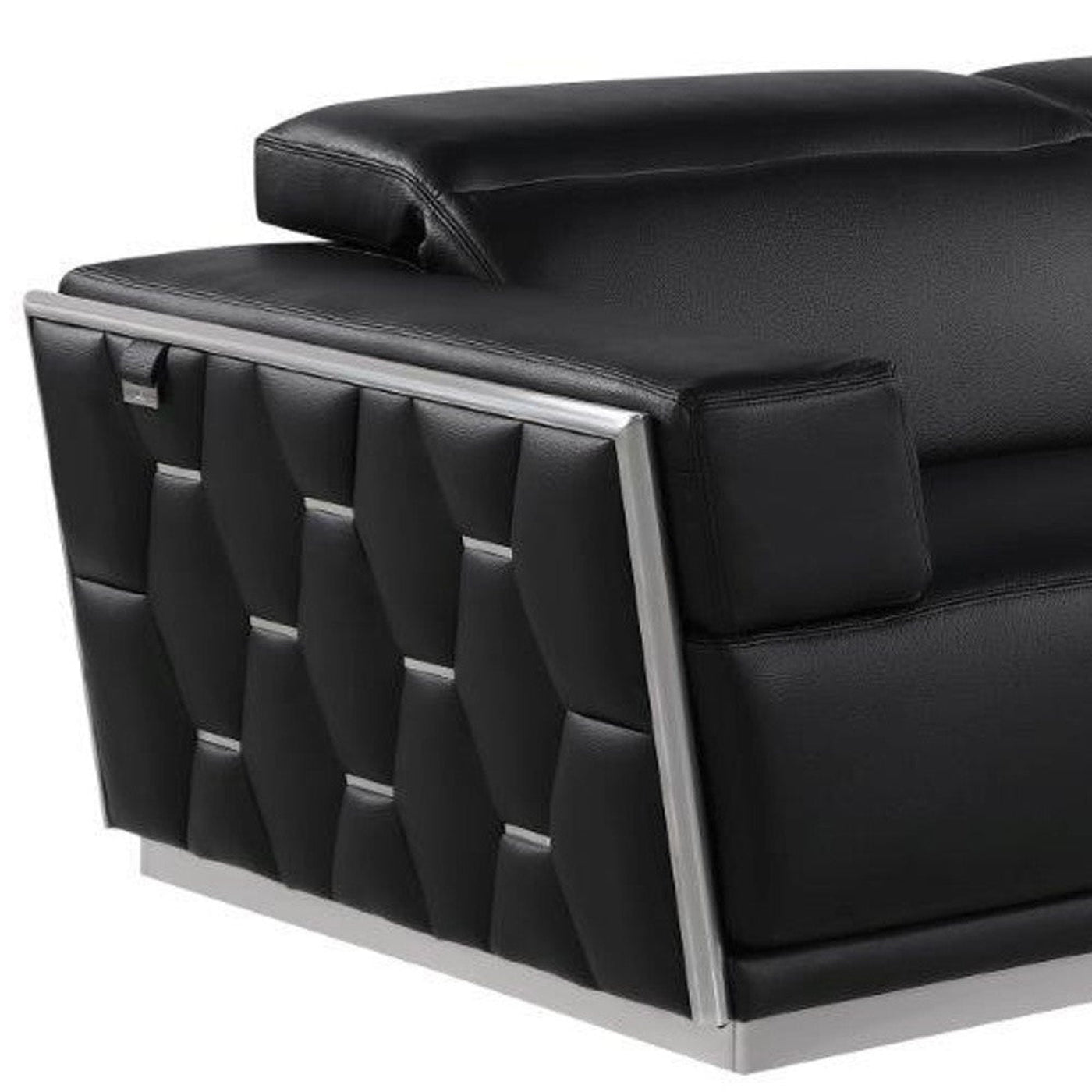 Modway Furniture 89" Black and Silver Leather Sofa - Luxurious Italian Leather, Art Deco Design, and Chic Comfort - 551593-HOMEROOTS