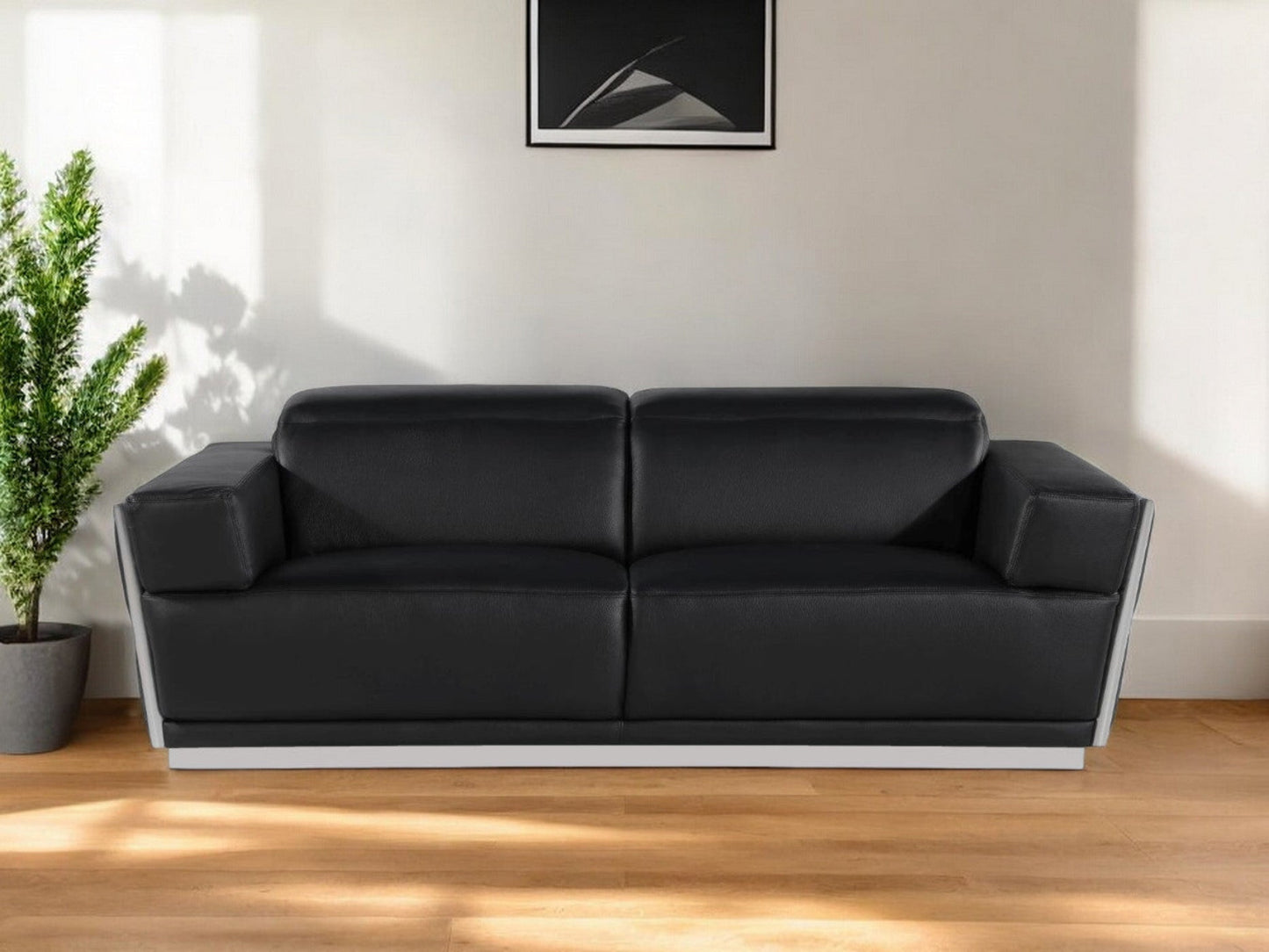 Modway Furniture 89" Black and Silver Leather Sofa - Luxurious Italian Leather, Art Deco Design, and Chic Comfort - 551593-HOMEROOTS