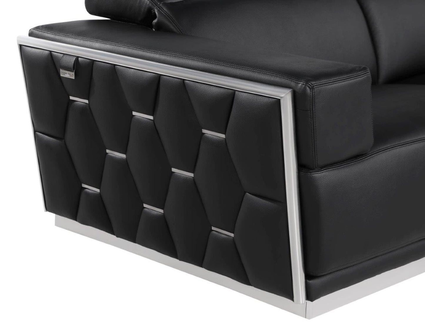 Modway Furniture 89" Black and Silver Leather Sofa - Luxurious Italian Leather, Art Deco Design, and Chic Comfort - 551593-HOMEROOTS