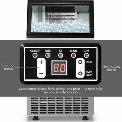 Costway Commercial Ice Maker Stainless Steel 110 lbs/Day 33 lbs Storage Capacity New - EP21967