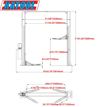 Katool Two Post Clear-floor Vehicle Lift 11,000lbs M110 - KT-M110