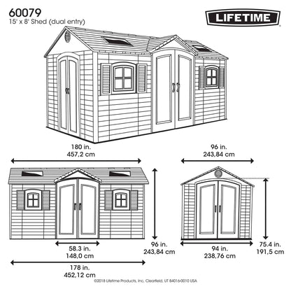 Lifetime 15 Ft. X 8 Ft. Outdoor Storage Shed - 60079 - Backyard Provider