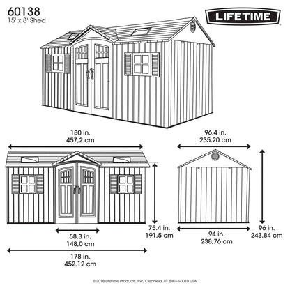 Lifetime 15 Ft. X 8 Ft. Outdoor Storage Shed - 60138 - Backyard Provider