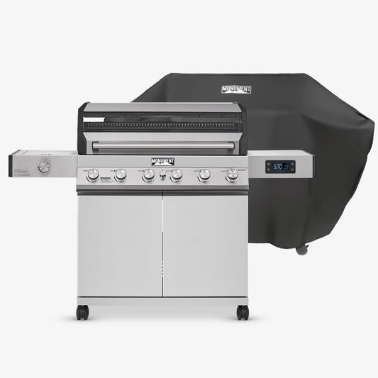 Monument Grills 6-Burner Convertible Natural Gas Smart bbq Grill Stainless Steel Denali 605 with BBQ Cover - B0C9PXR93L
