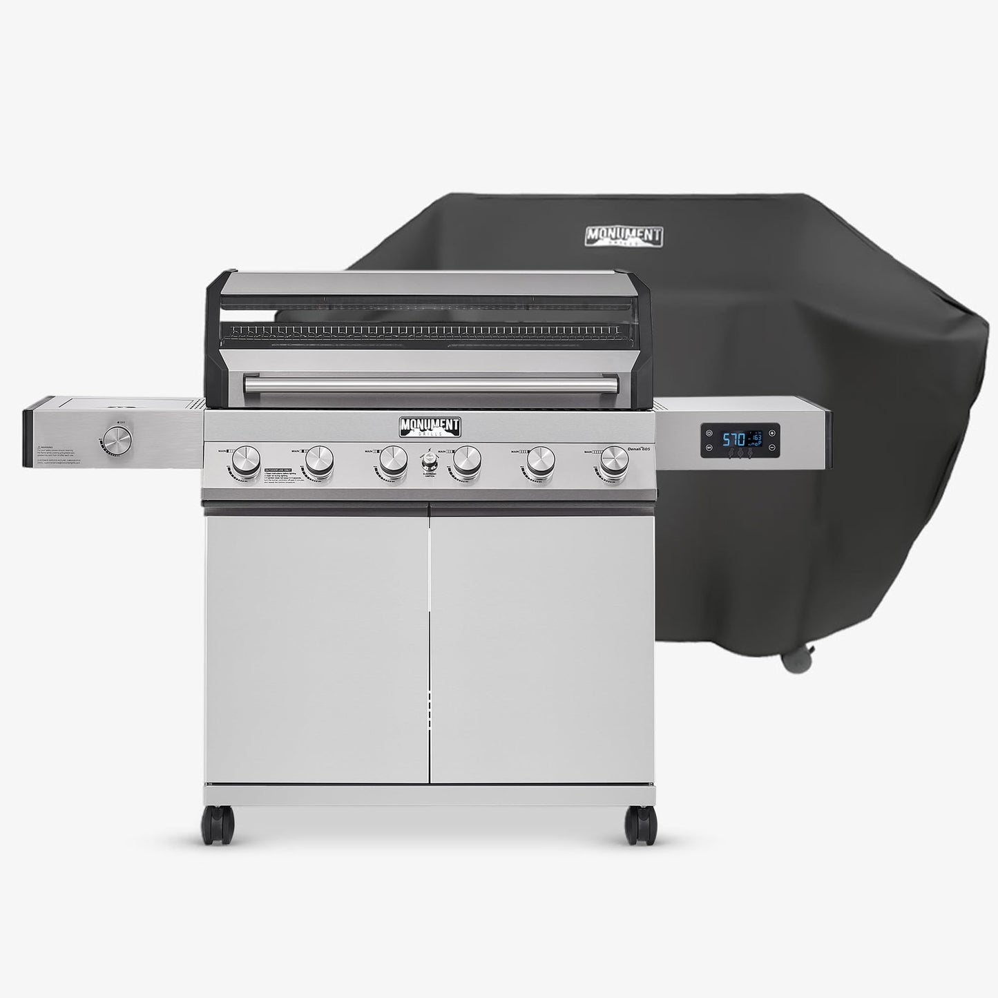 Monument Grills 6-Burner Convertible Natural Gas Smart bbq Grill Stainless Steel Denali 605 with BBQ Cover - B0C9PXR93L