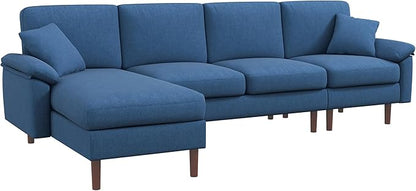 HomCom Fabric Sectional Couch with Reversible Sleeper Sofa, Modern L Shaped Sectional Sofa with Pillows, Wooden Legs for Living Room, Apartment and Office, Gray - B0CVX1N2B8