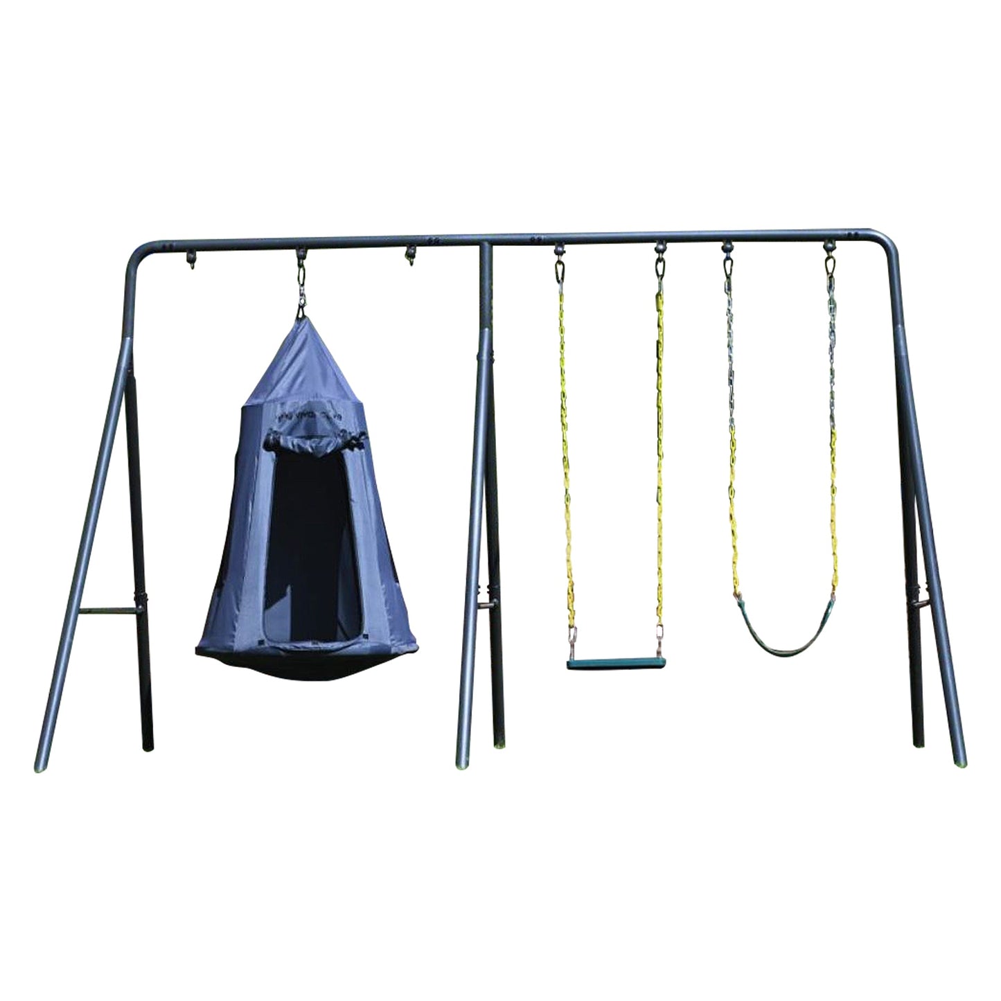 Gobaplay Discovery Kids Swing Set, Outdoor Frame w/ Tent Saucer and 2 Swings - 399864