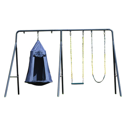 Gobaplay Discovery Kids Swing Set, Outdoor Frame w/ Tent Saucer and 2 Swings - 399864