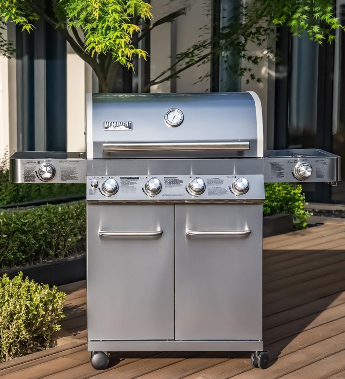 Monument Grills 4-Burner Propane Gas Grill, Side Sear, Thermometer – B071W7HY4M