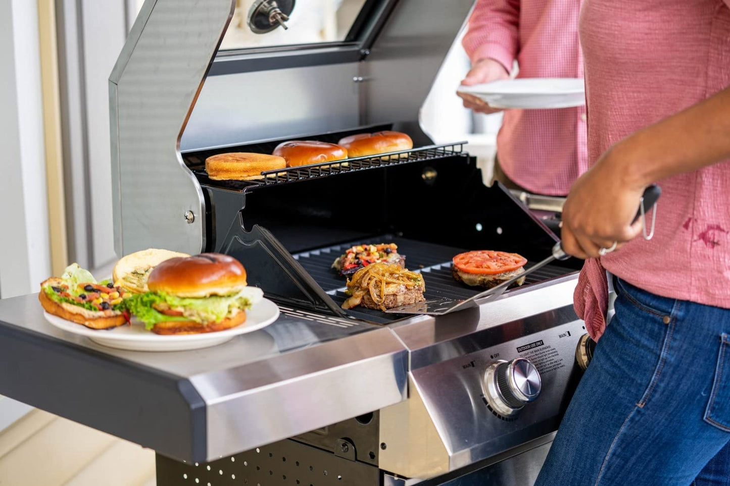 Monument Grills 14633 2-Burner Stainless Steel Liquid Propane Gas Grill with Clearview Lid, Knob Controls with BBQ Cover(2 items) - B0BF9PT1G9