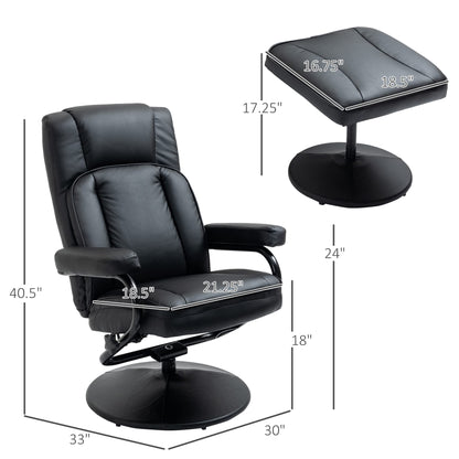 HomCom Swivel Recliner, Manual PU Leather Armchair with Ottoman Footrest for Living Room, - B09PV297DL-1