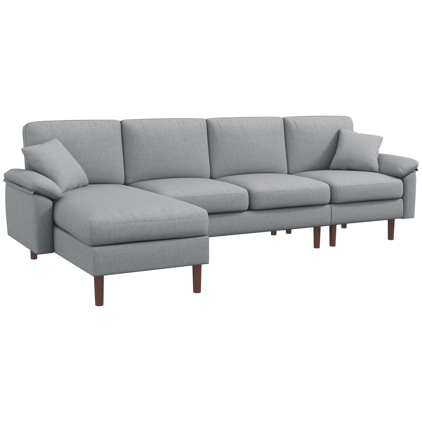 HomCom Fabric Sectional Couch with Reversible Sleeper Sofa, Modern L Shaped Sectional Sofa with Pillows, Wooden Legs for Living Room, Apartment and Office, Gray - B0CVX1N2B8