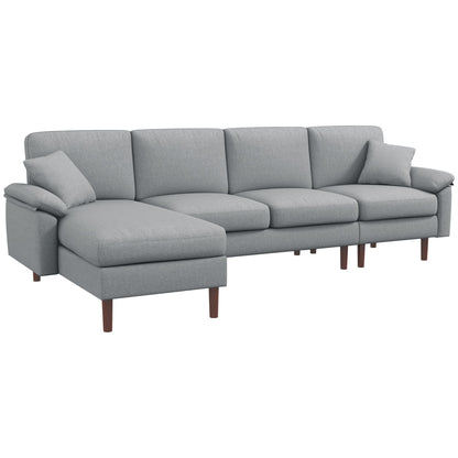 HomCom Fabric Sectional Couch with Reversible Sleeper Sofa, Modern L Shaped Sectional Sofa with Pillows, Wooden Legs for Living Room, Apartment and Office, Gray - B0CVX1N2B8