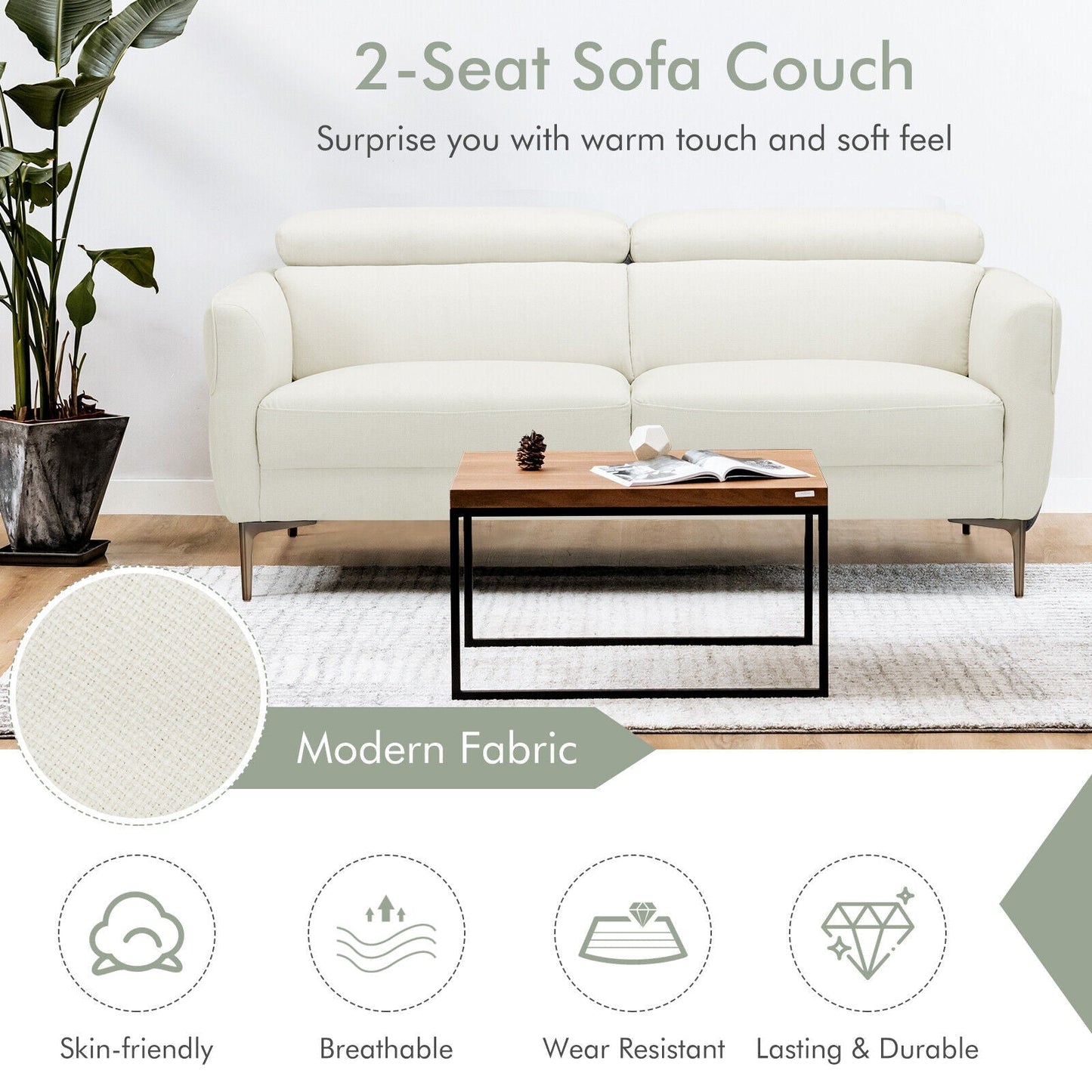 Costway Modern Loveseat Sofa 72.5" with Adjustable Headrest New - HV10184WL-12WH