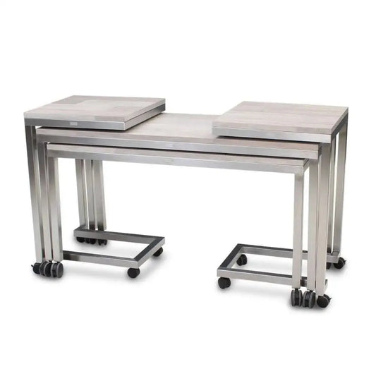 Forbes Industries 7404 30" Claremont Four Nesting Tables Set of 4 Tables with Brushed Stainless Steel Frames and Swivel Casters - 7404