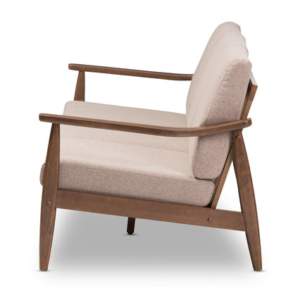 Modway Furniture Venza Stylish Mid-Century Modern 3-Seater Sofa in Light Brown Fabric & Walnut Wood Frame