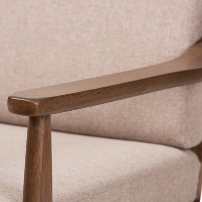 Modway Furniture Venza Stylish Mid-Century Modern 3-Seater Sofa in Light Brown Fabric & Walnut Wood Frame