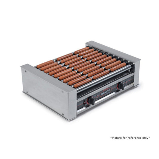 Nemco 8045SXW-SLT Wide Roll-A-Grill Hot Dog Grill with 10 Gripslt Coated Rollers - NE8045SXWSLT