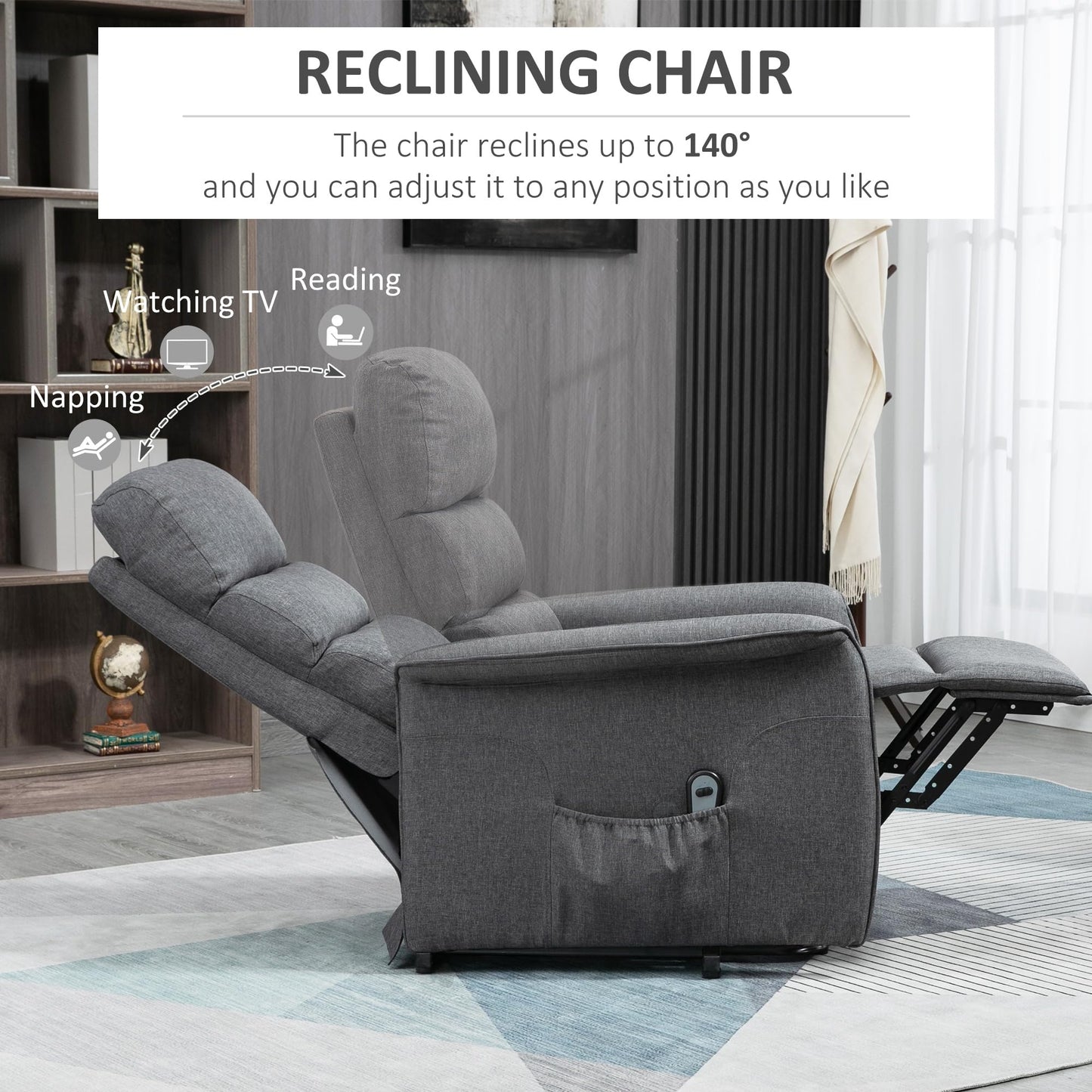 HOMCOM Power Lift Recliner Chair for Elderly, Easy Assembly, Fabric Lift Chair for Adults, Recliner Sofa with Remote Control, Side Pockets for Living Room, Gray - B07Y99CJJF-1