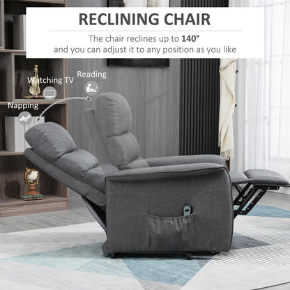 HOMCOM Power Lift Recliner Chair for Elderly, Easy Assembly, Fabric Lift Chair for Adults, Recliner Sofa with Remote Control, Side Pockets for Living Room, Gray - B07Y99CJJF-1