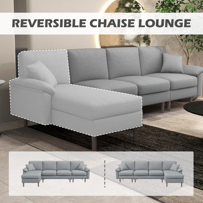 HomCom Fabric Sectional Couch with Reversible Sleeper Sofa, Modern L Shaped Sectional Sofa with Pillows, Wooden Legs for Living Room, Apartment and Office, Gray - B0CVX1N2B8