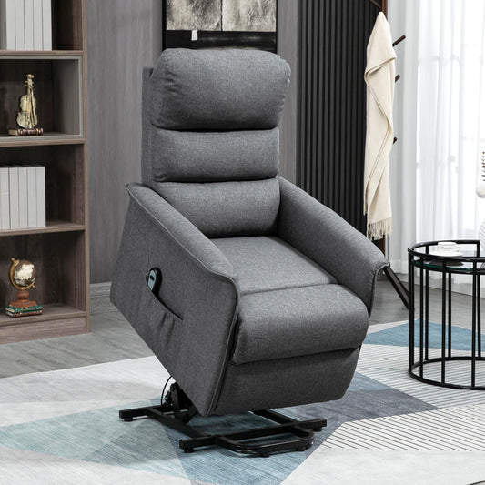 HOMCOM Power Lift Recliner Chair for Elderly, Easy Assembly, Fabric Lift Chair for Adults, Recliner Sofa with Remote Control, Side Pockets for Living Room, Gray - B07Y99CJJF-1