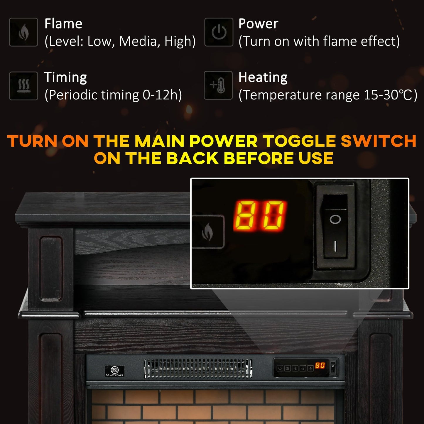 HomCom 32" Electric Fireplace with Mantel, Freestanding Heater with LED Log Flame - B09GVD4MV4
