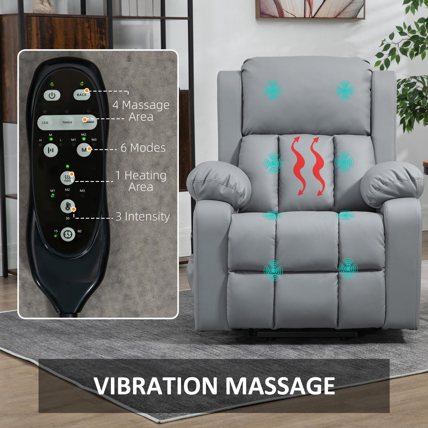 HomCom Electric Power Lift Recliner Chair, PU Leather Reclining Chair with Vibration Massage, - B0CNG99YFX