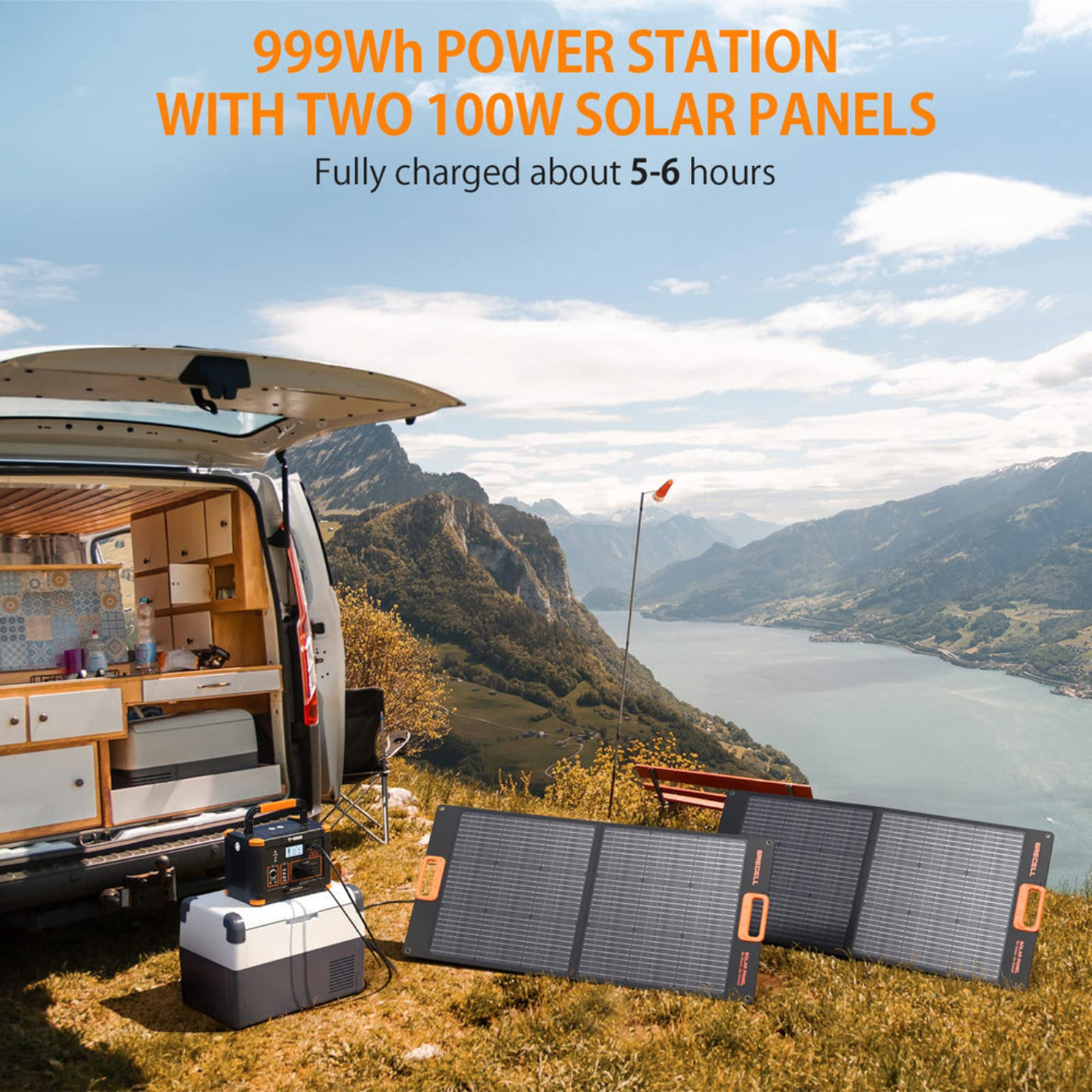 GRECELL 1000W Portable Power Station With Foldable Solar Panel -  GR-SE0003+DYZDB0001AGE*2