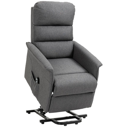 HOMCOM Power Lift Recliner Chair for Elderly, Easy Assembly, Fabric Lift Chair for Adults, Recliner Sofa with Remote Control, Side Pockets for Living Room, Gray - B07Y99CJJF-1