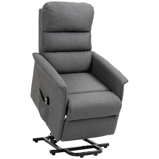 HOMCOM Power Lift Recliner Chair for Elderly, Easy Assembly, Fabric Lift Chair for Adults, Recliner Sofa with Remote Control, Side Pockets for Living Room, Gray - B07Y99CJJF-1