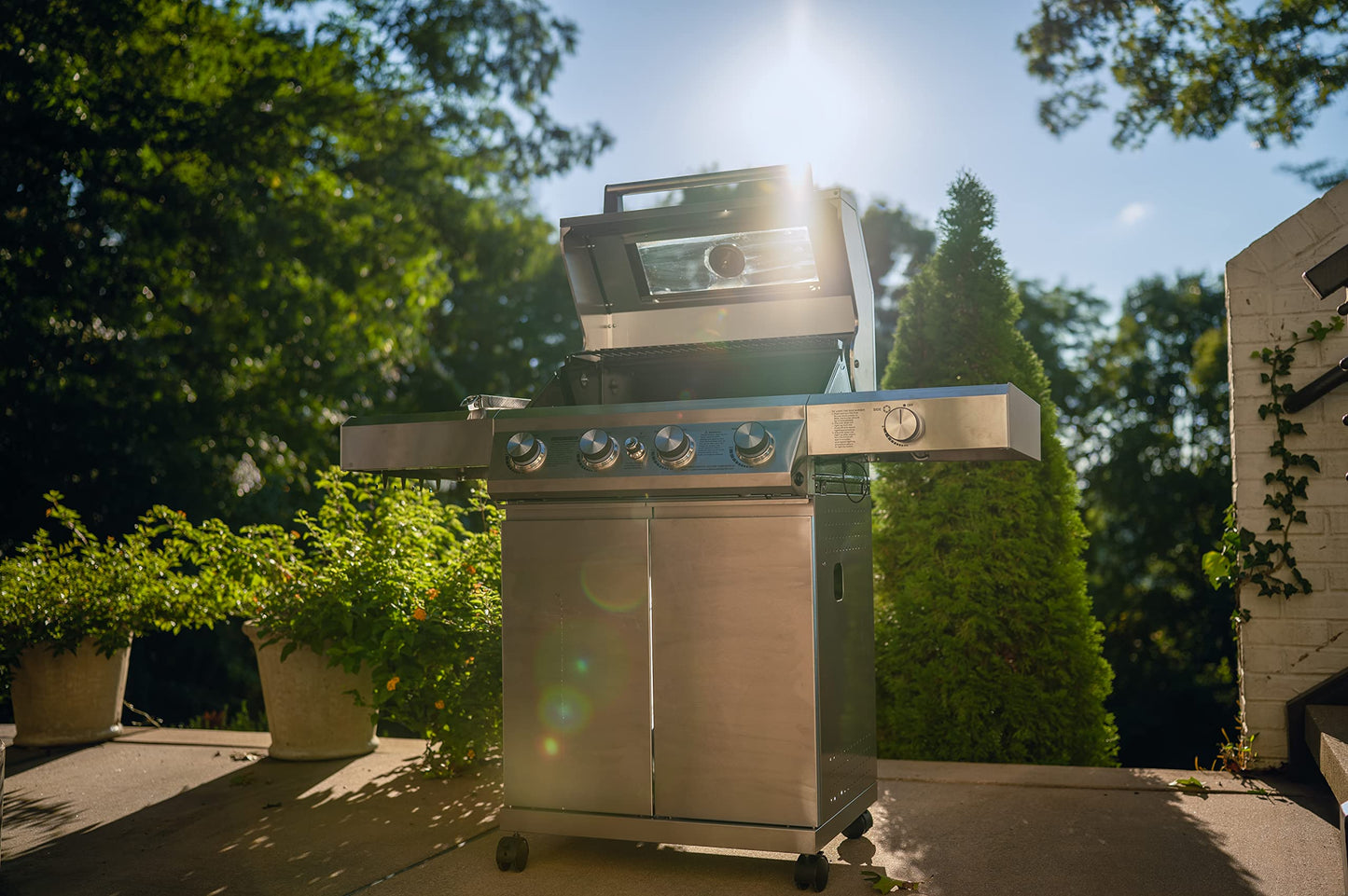 Monument Grills Larger 4-Burner Propane Gas Grills BBQ Stainless Steel Heavy-Duty Cabinet Style with BBQ Cover - B0BGH9X18S