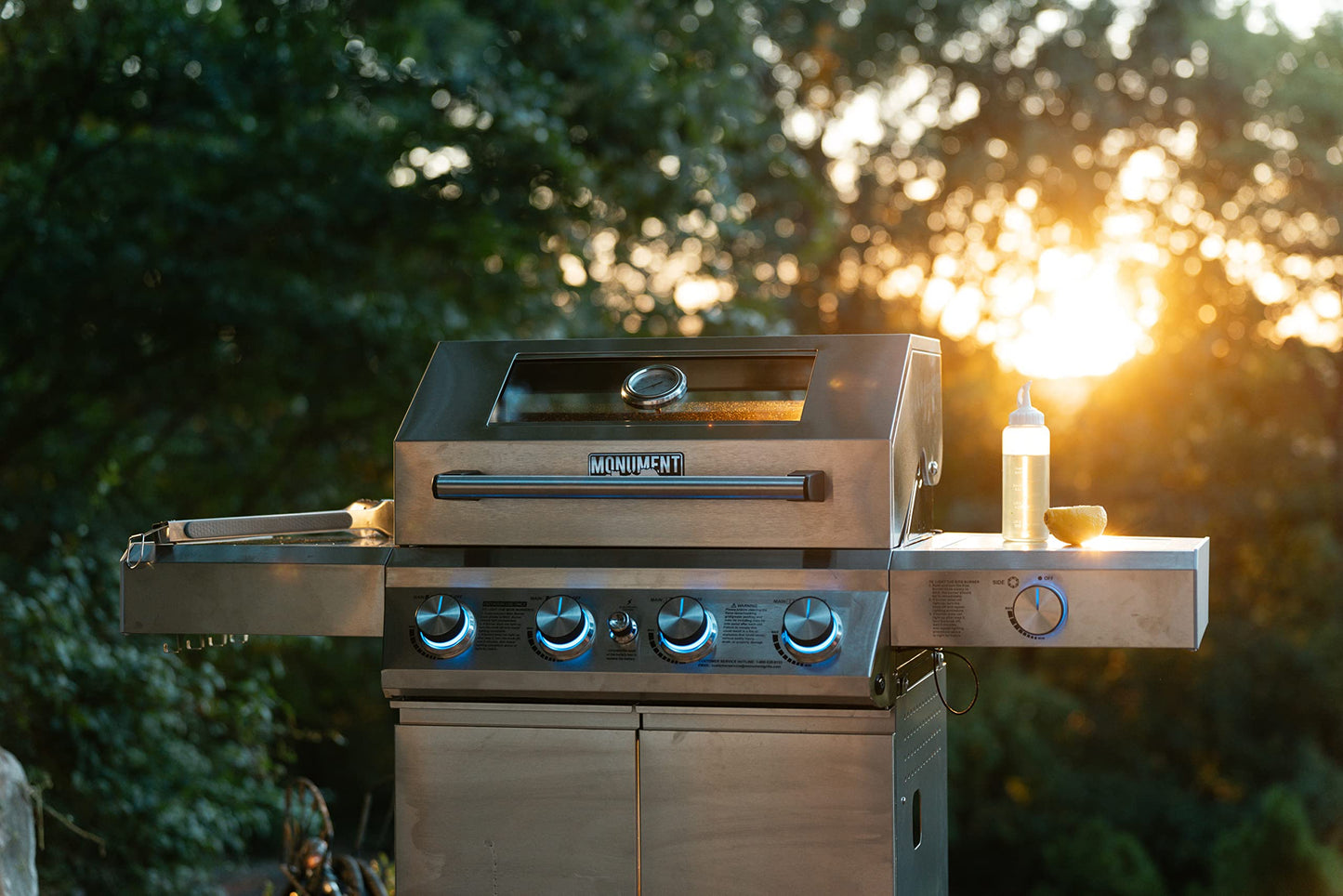 Monument Grills Larger 4-Burner Propane Gas Grills BBQ Stainless Steel Heavy-Duty Cabinet Style with BBQ Cover - B0BGH9X18S