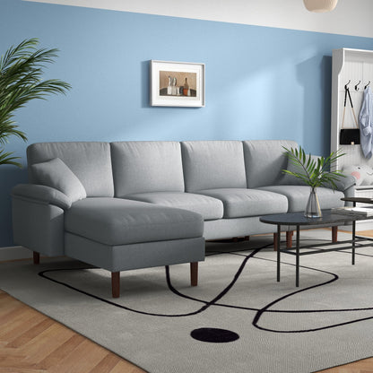 HomCom Fabric Sectional Couch with Reversible Sleeper Sofa, Modern L Shaped Sectional Sofa with Pillows, Wooden Legs for Living Room, Apartment and Office, Gray - B0CVX1N2B8