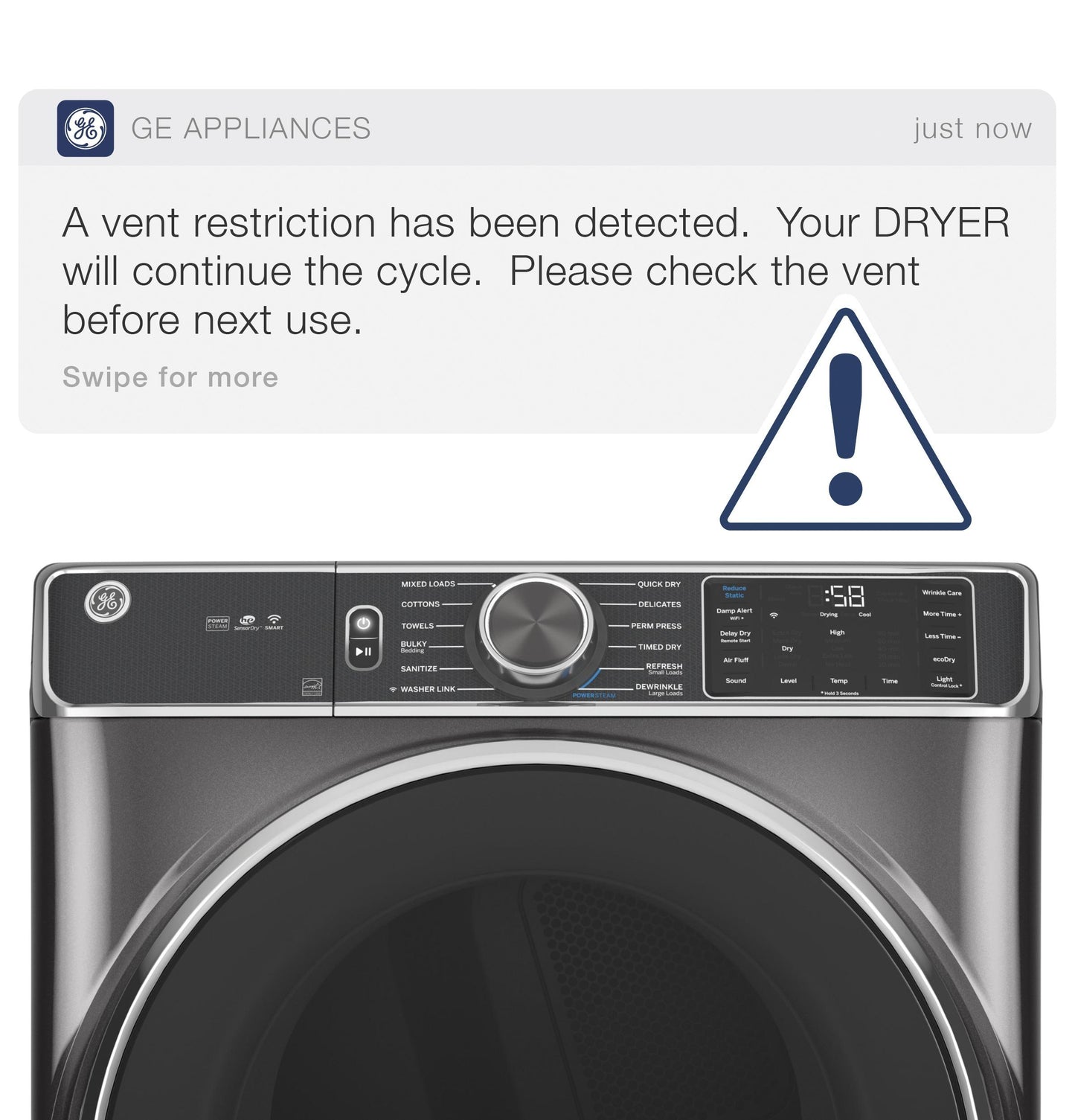 GE APPLIANCES GFD65ESSVWW GE(R) 7.8 cu. ft. Capacity Smart Front Load Electric Dryer with Steam and Sanitize Cycle - GFD65ESSVWW-KT