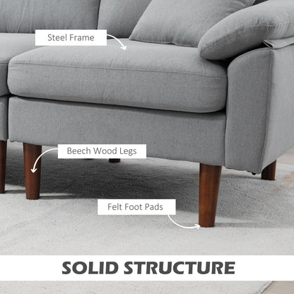 HomCom Fabric Sectional Couch with Reversible Sleeper Sofa, Modern L Shaped Sectional Sofa with Pillows, Wooden Legs for Living Room, Apartment and Office, Gray - B0CVX1N2B8