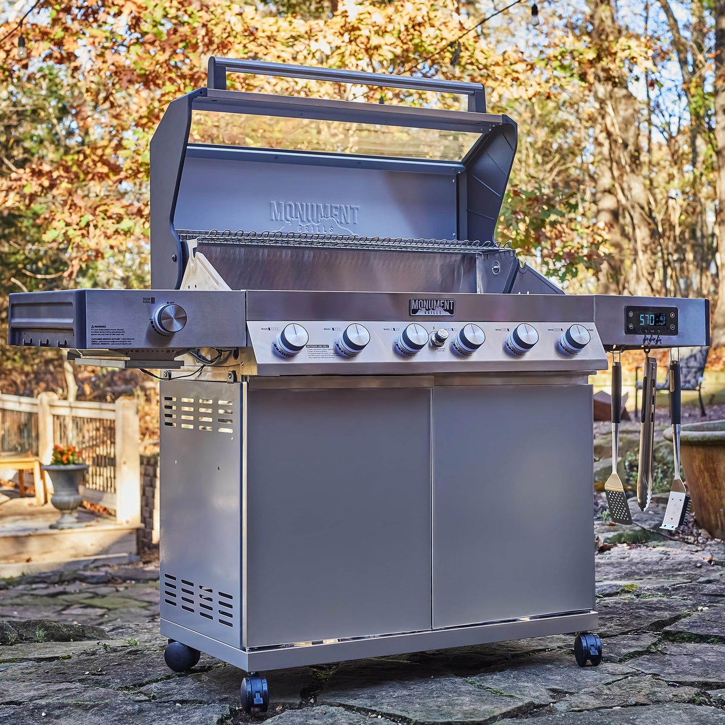 Monument Grills 6-Burner Convertible Natural Gas Smart bbq Grill Stainless Steel Denali 605 with BBQ Cover - B0C9PXR93L