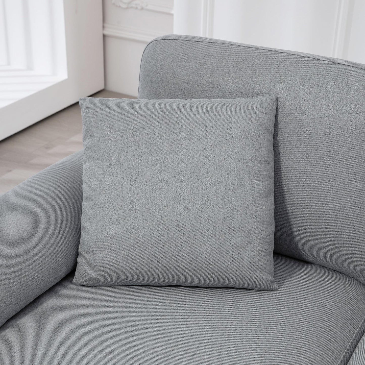 HomCom Fabric Sectional Couch with Reversible Sleeper Sofa, Modern L Shaped Sectional Sofa with Pillows, Wooden Legs for Living Room, Apartment and Office, Gray - B0CVX1N2B8
