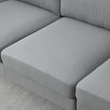 HomCom Fabric Sectional Couch with Reversible Sleeper Sofa, Modern L Shaped Sectional Sofa with Pillows, Wooden Legs for Living Room, Apartment and Office, Gray - B0CVX1N2B8