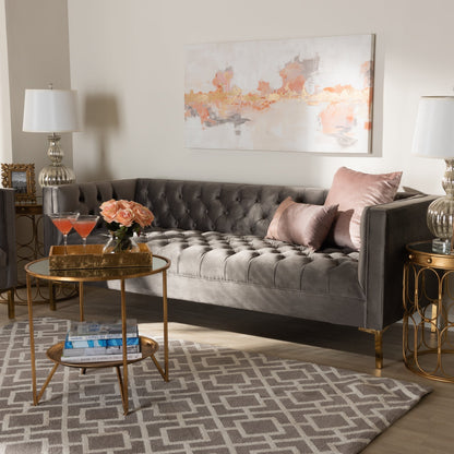 Modway Furniture Zanetta Glam Velvet Sofa - Luxurious Gray Upholstered Design with Gold Legs & Button Tufting Style