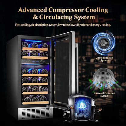 Bodega cooler 15 Inch Wine Cooler 28 Bottle Dual Zone Wine Refrigerator ‎- JC-85B-WIFI