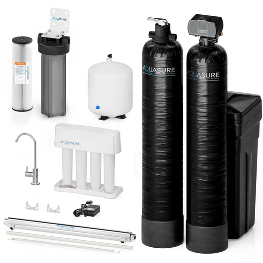 Aquasure Signature Elite | 1,000,000 Gallons Whole House Water Treatment System with 48,000 Grains Fine Mesh Resin and KDF85 Carbon Media and 12 GPM Quantum UV deactivator System - AS-SE1000FMU