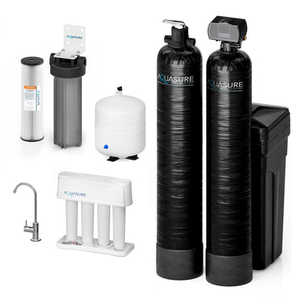 Aquasure Signature Elite | 600,000 Gallons Whole House Water Filter Treatment Bundle with 32,000 Grains Softener, 75 GPD Reverse Osmosis System - AS-SE600A