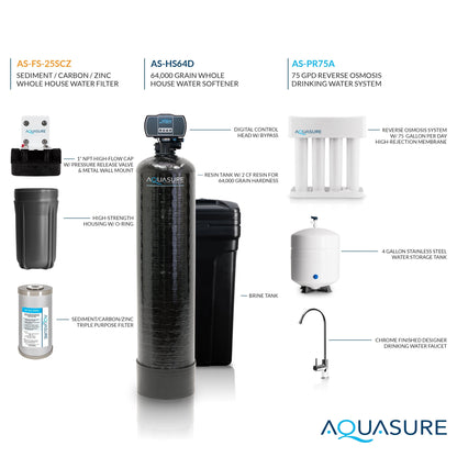 Aquasure Signature Pro Series 64K Ultimate Whole House Water Solution - 75 GPD Reverse Osmosis (RO) System - AS-WHF64D