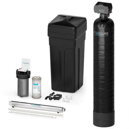 Aquasure Signature Series | 32,000 Grains Water Softener with 8 GPM Quantum UV De-Activator System and Triple Purpose Carbon Pre-Filter -AS-WSUV32D