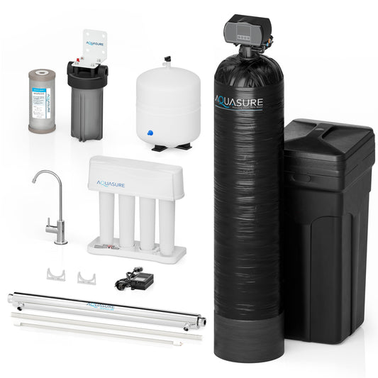 Aquasure Signature Series | 64,000 Grains Water Softener with 12 GPM Quantum UV Purification and 75 GPD Reverse Osmosis RO System - AS-WSUV64RO